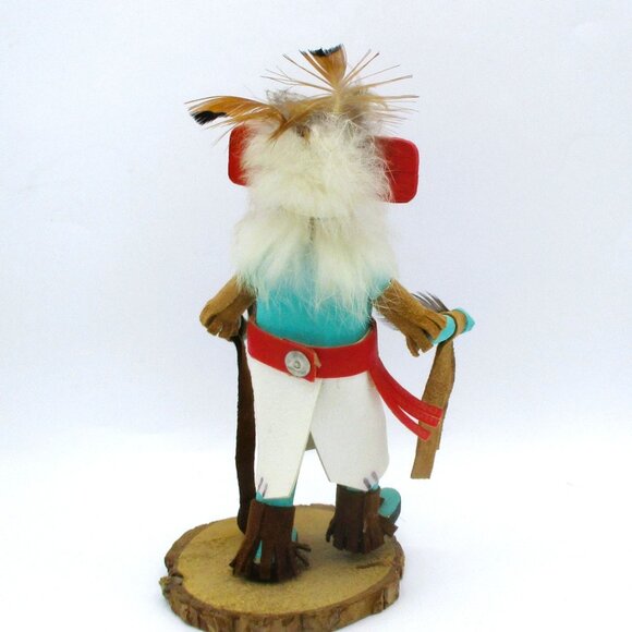 Talavai Kachina Doll With Feathers Wood & Leather 7" Native American Style Art - Picture 3 of 6